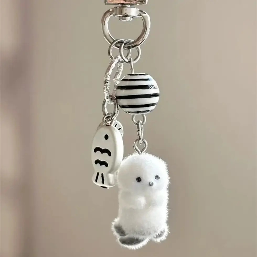 Thumbnail: Cute Flocked Cat Pendant Keychain