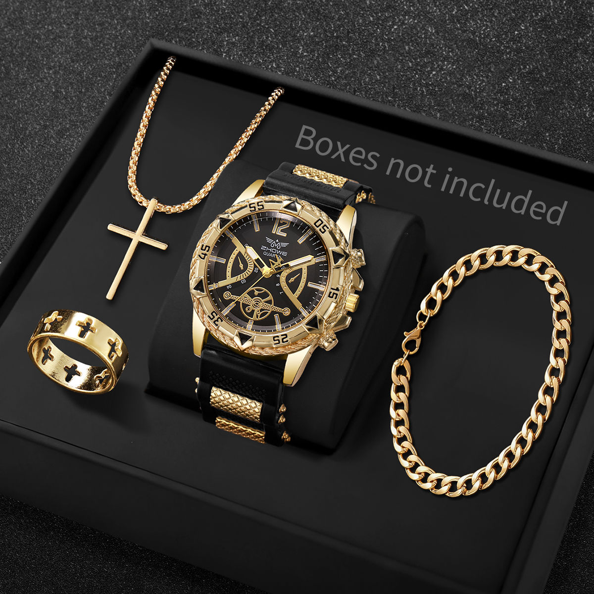 4-Piece Men's Arabic Dial Quartz Watch Set