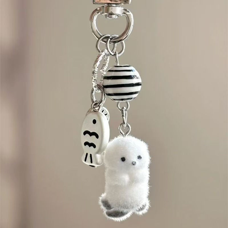 Thumbnail: Cute Flocked Cat Pendant Keychain