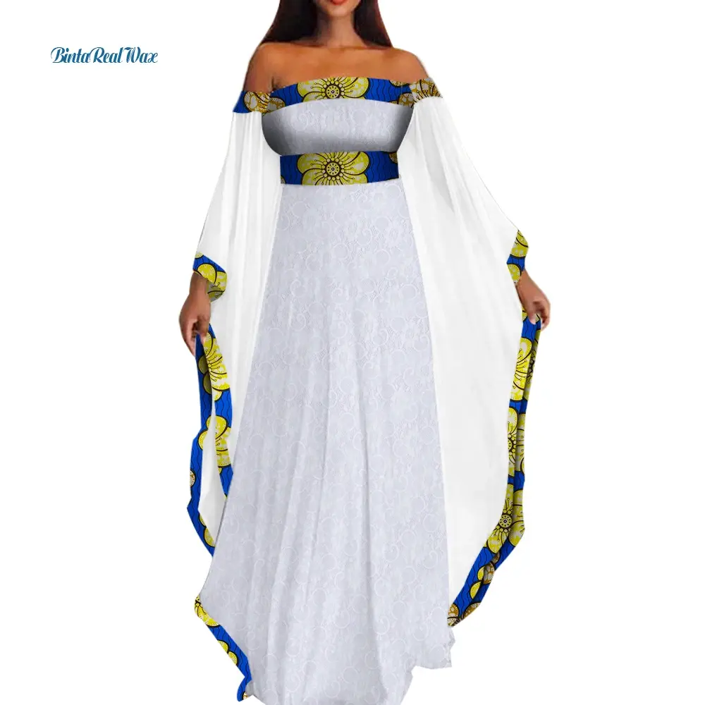 Bazin Riche White Lace Long Dress Women African Clothing Party Vestidos Dashiki