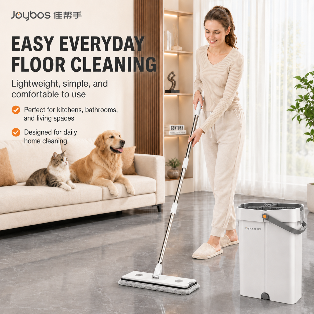 Slim Flat Mop and Bucket Cleaning System