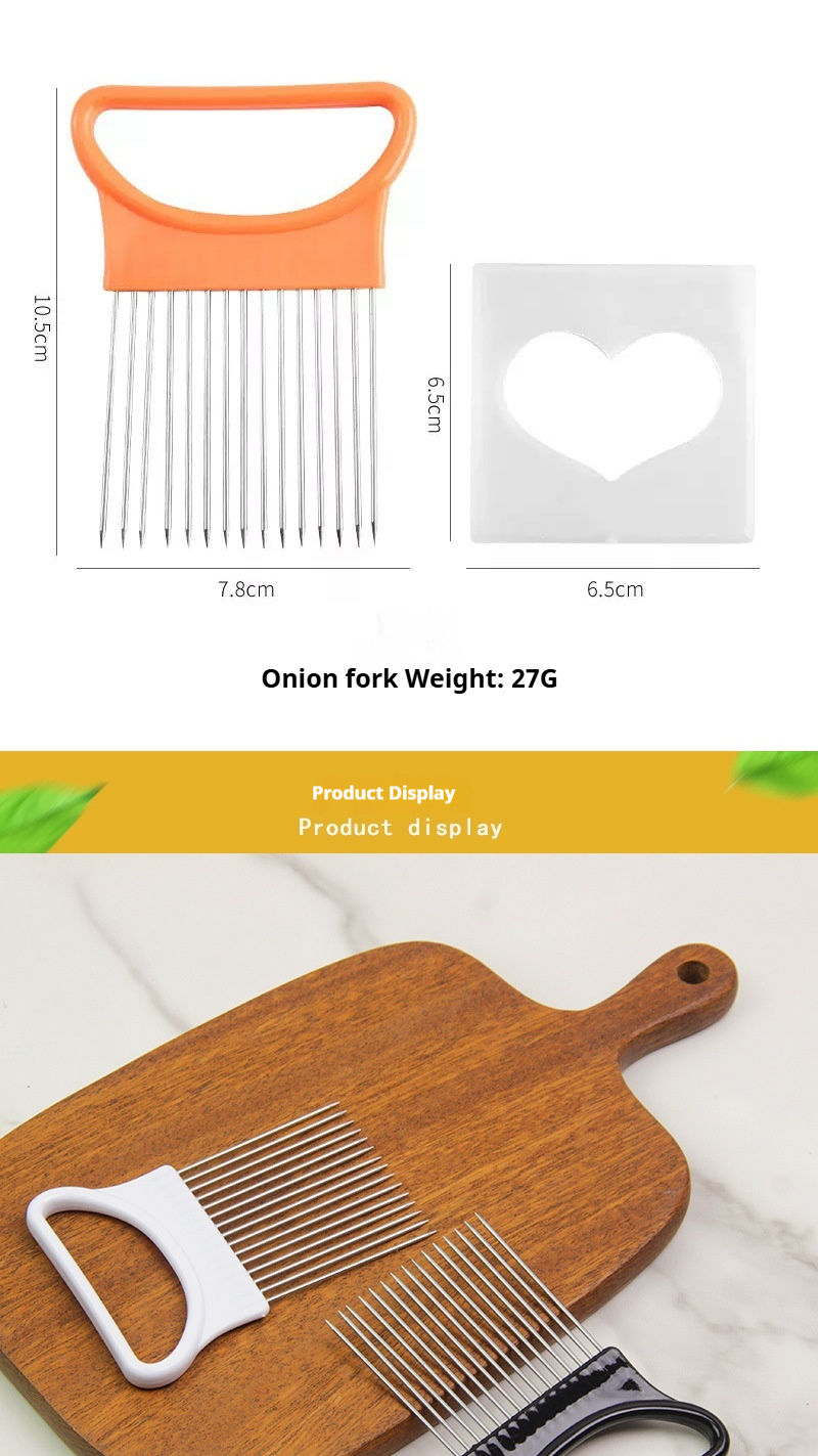 Thumbnail: Stainless Steel Vegetable Slicer Holder — Onion & Tomato Cutting Aid