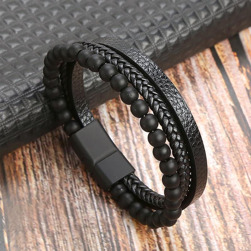 Thumbnail: Men’s Handwoven Leather Bracelet — Multi-Layer Vintage Design