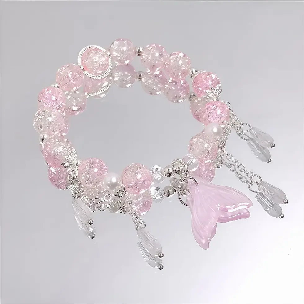 Thumbnail: Butterfly, Star & Moon Glazed Beaded Bracelet — Colorful Charm Design