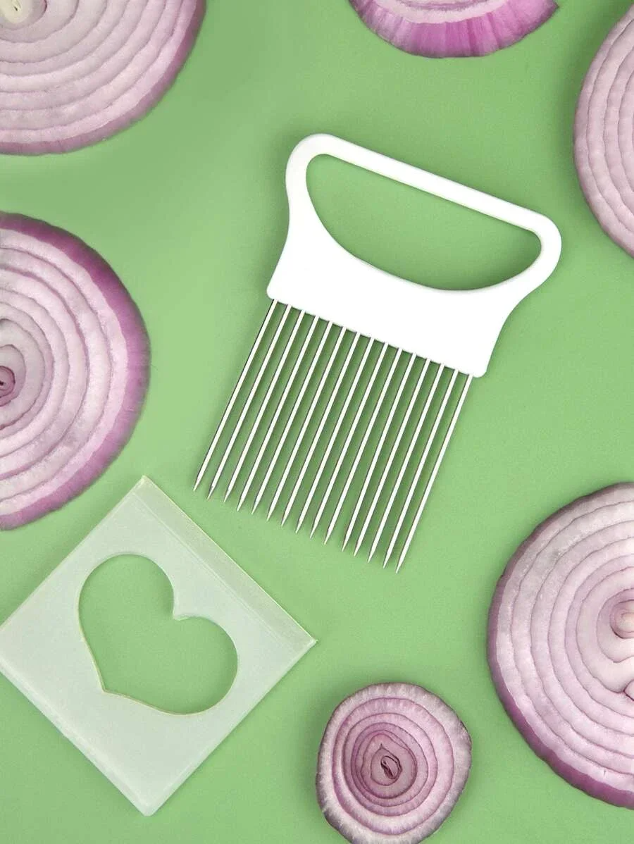 Thumbnail: Stainless Steel Vegetable Slicer Holder — Onion & Tomato Cutting Aid