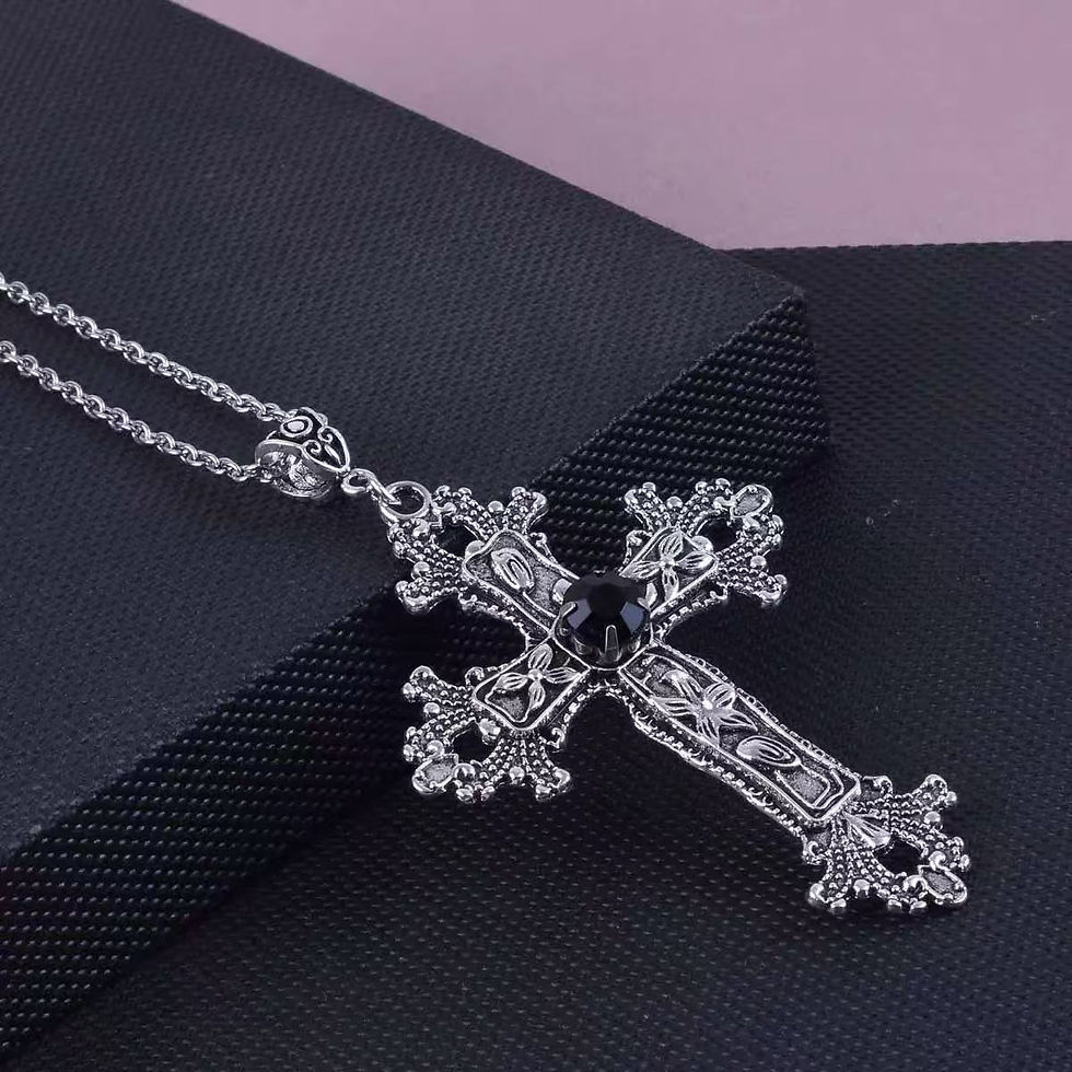 Thumbnail: Flame Crystal Cross Pendant — Gothic Unisex Jewelry