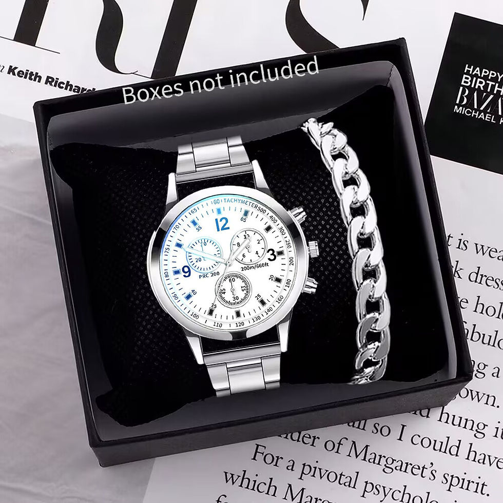 Thumbnail: Men’s Stainless Steel Quartz Watch with Bracelet — Business Style
