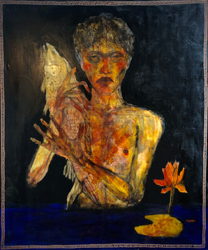 Paweł Sobczak sztuka art obraz painting boy with carp fish ryba