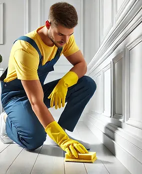DALL·E 2025-01-26 17.56.22 - A hyper-realistic photograph of a professional cleaner kneeli