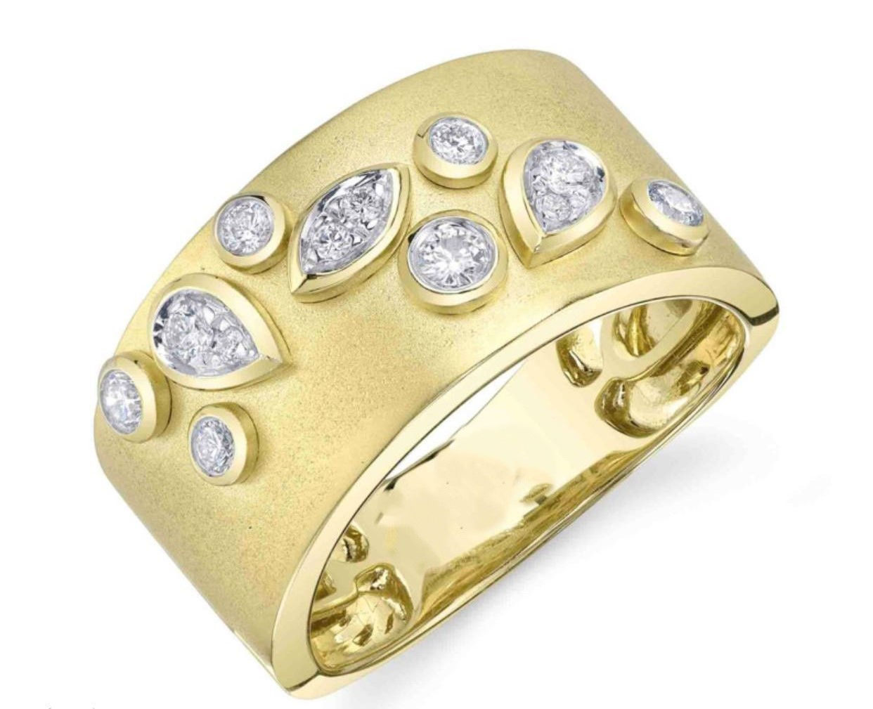Stunning 14K Yellow Gold Band with Bezel Set Diamonds