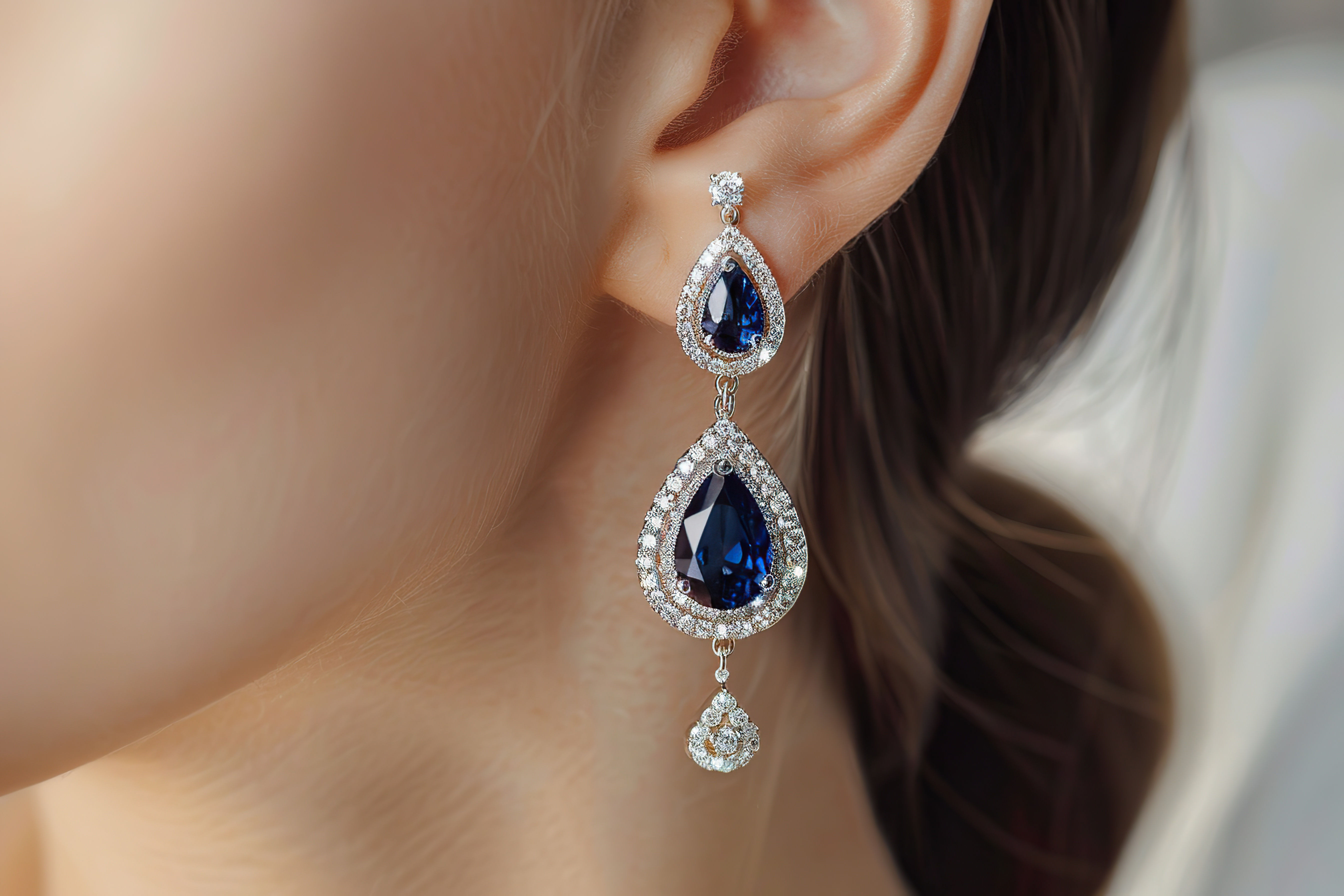 Sapphire + Diamond Dangle Earrings Set in 14K White Gold