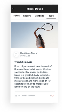 Wix Fitness mobile app view of blog
