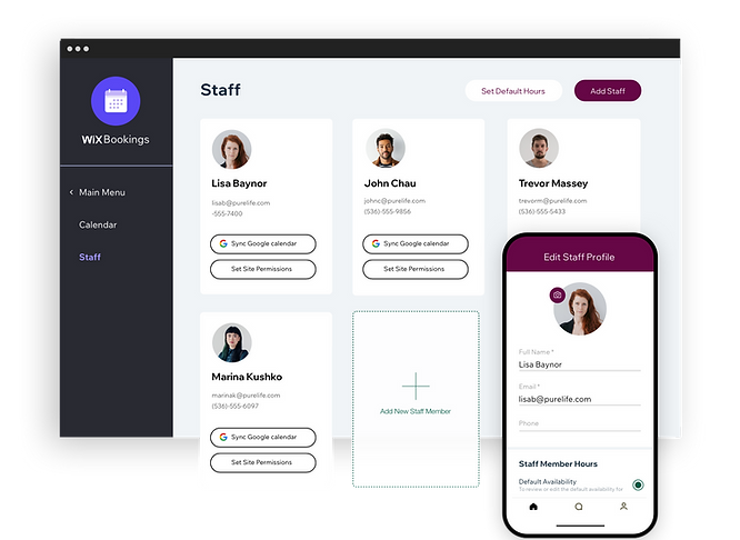 Изображение раздела «Управление персоналом» на панели управления Wix Bookings.