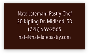 Zadní strana vlastní vizitky s kontaktními údaji na cukráře.