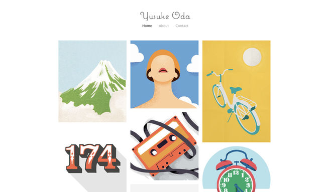 カラフルなイラスト作品を掲載した、イラストレーターのポートフォリオサイトテンプレート