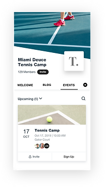 Wix Fitness mobile app view of upcoming events