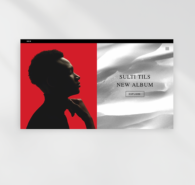 Homepage of website showcasing an artist and the release of their new album