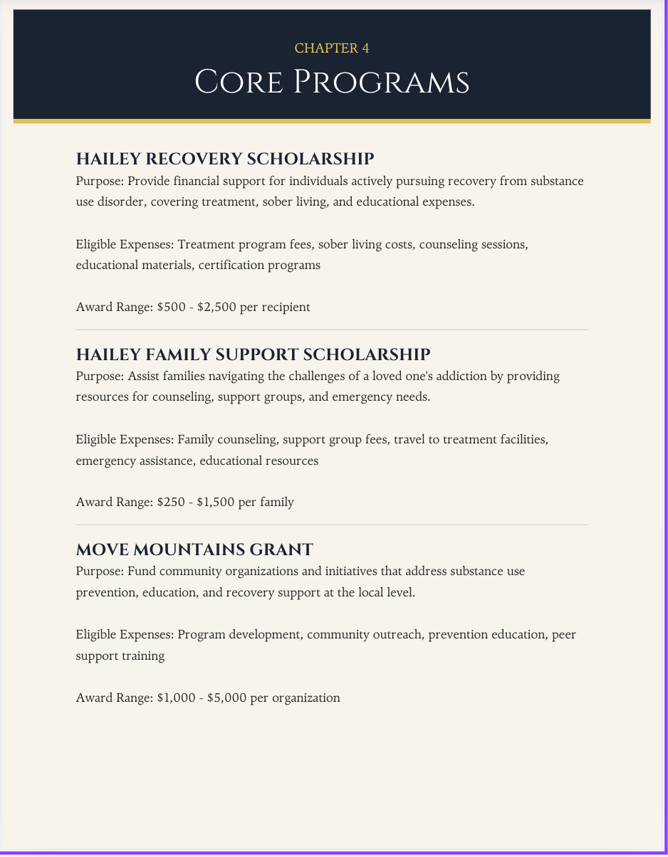 Hailey Recovery Scholarship section