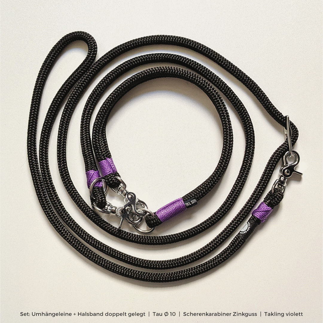Set schwarz – 10 mm Tau (gewebt) – für mittelgroße Hunde