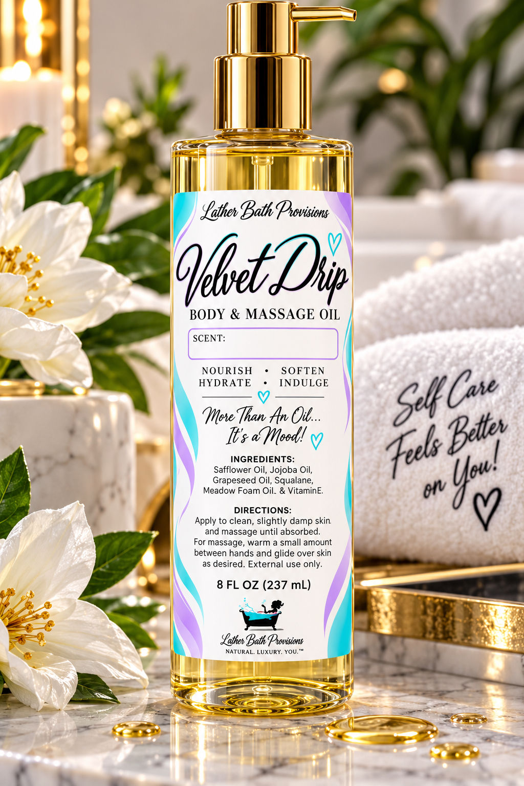 Velvet Drip Body & Massage oils by Lather Bath Provisions 8 oz