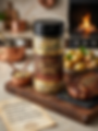A 130g jar of Meskari Artisan Provisions Garlic Lovers Premium BBQ Spice Rub on a dark wood cutting board, alongside a grille