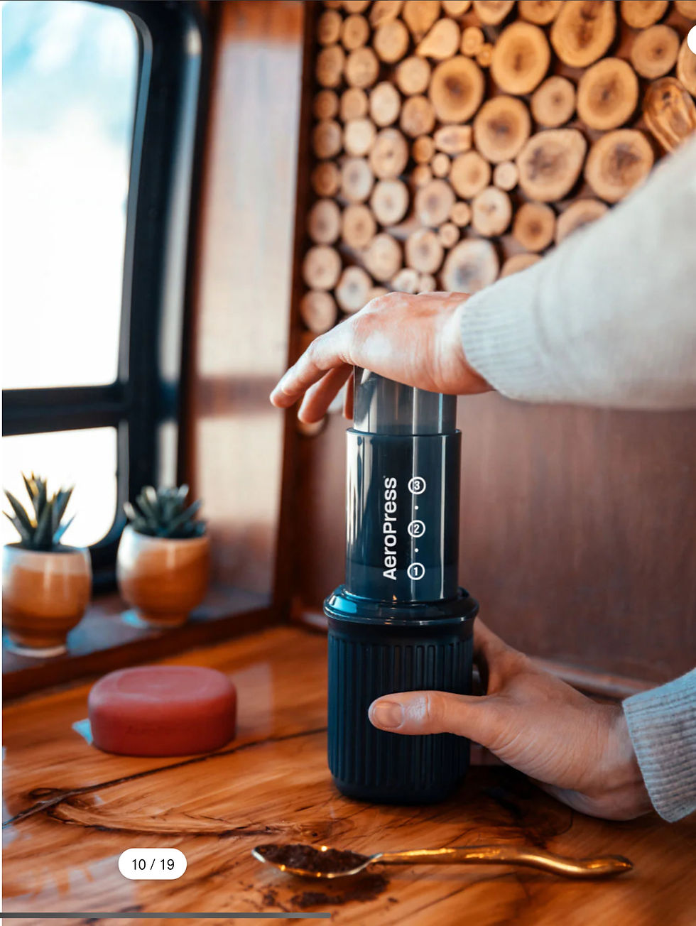 Thumbnail: AeroPress Go Coffee Maker being used in a kitchen