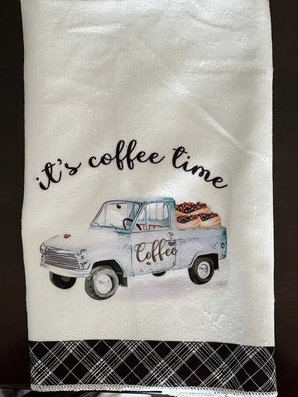 Thumbnail: Coffee time white towel with truck