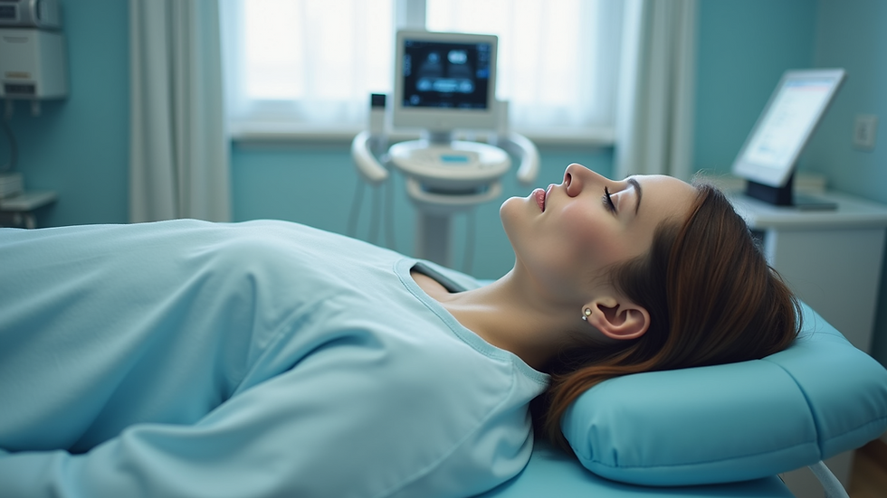 Close-up view of therapeutic ultrasound device head on a treatment table