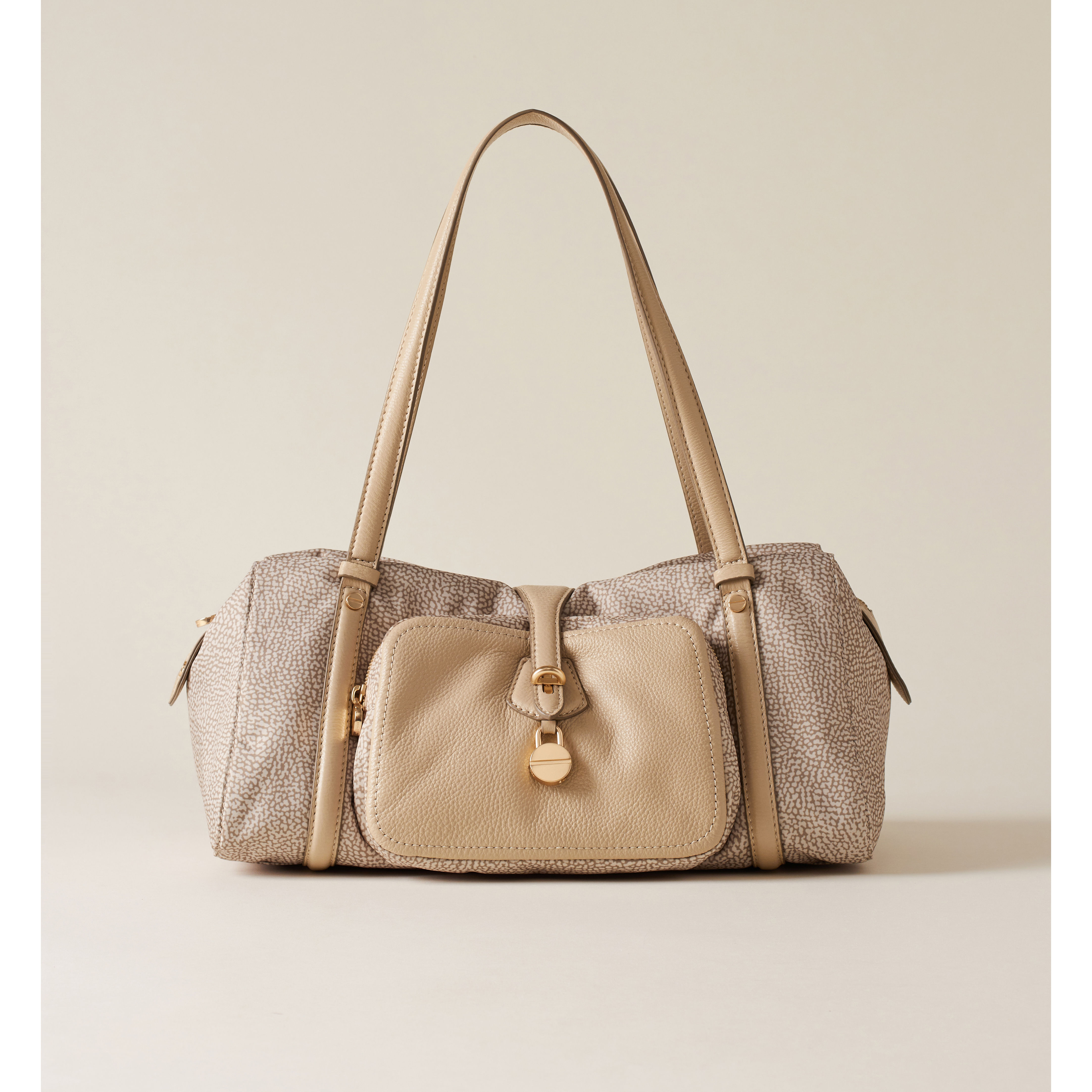 BORBONESE. Borsa a Tracolla Poche Medium. Borsa a Tracolla in Tessuto Riciclato e Pelle OP