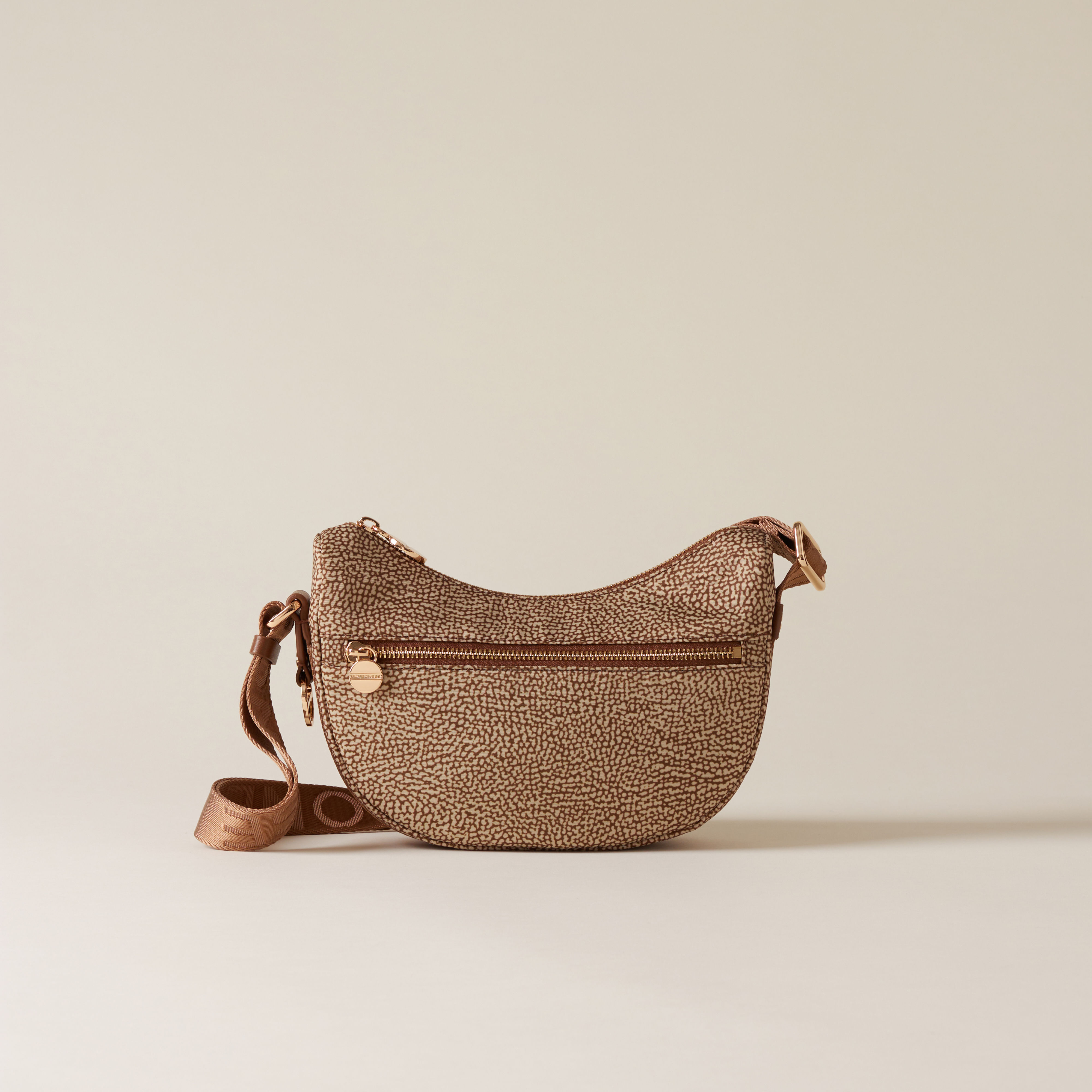 BORBONESE. Eco Line Luna Mini Bag. Recycled OP Fabric and Leather Hobo
