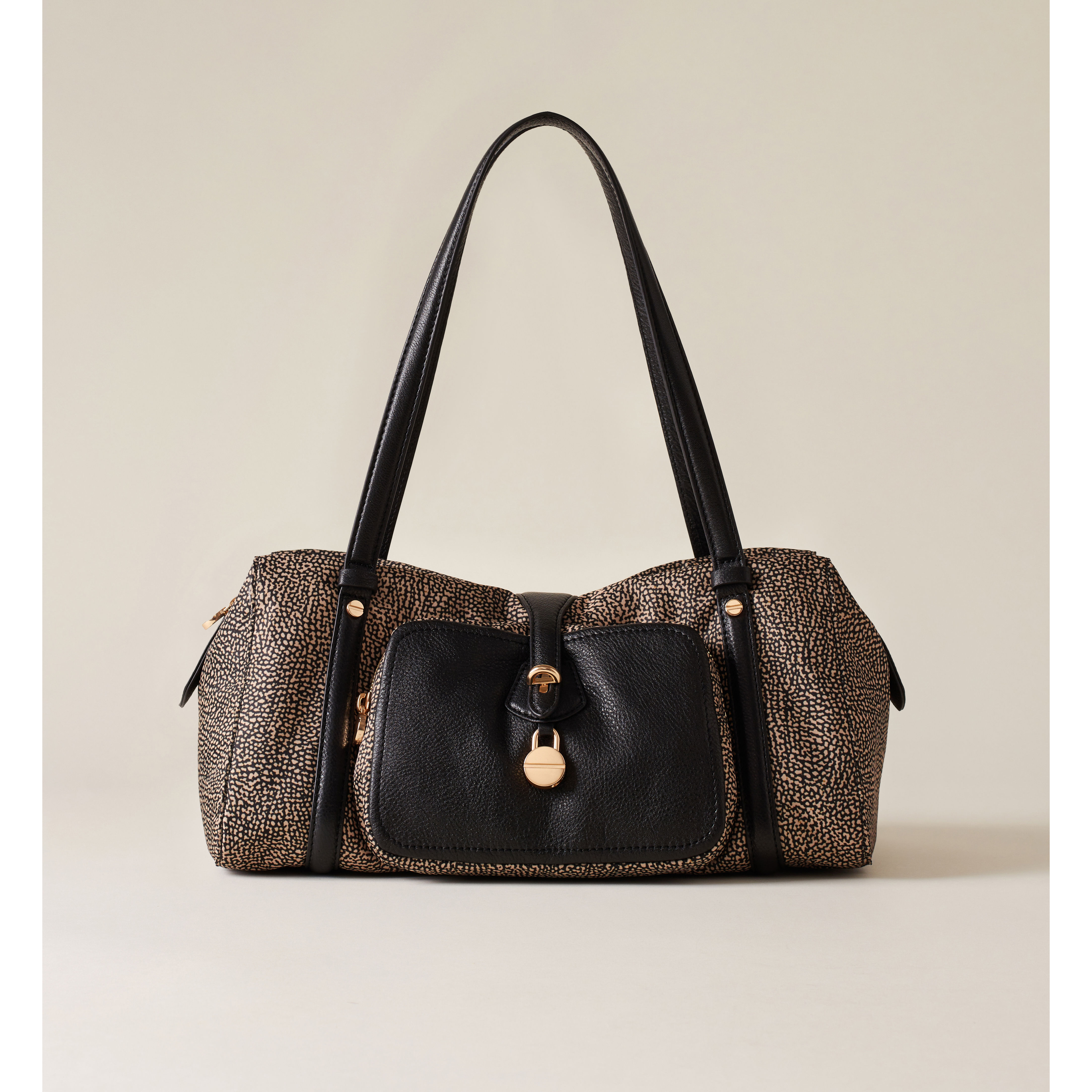 BORBONESE. Borsa a Tracolla Poche Medium. Borsa a Tracolla in Tessuto Riciclato e Pelle OP