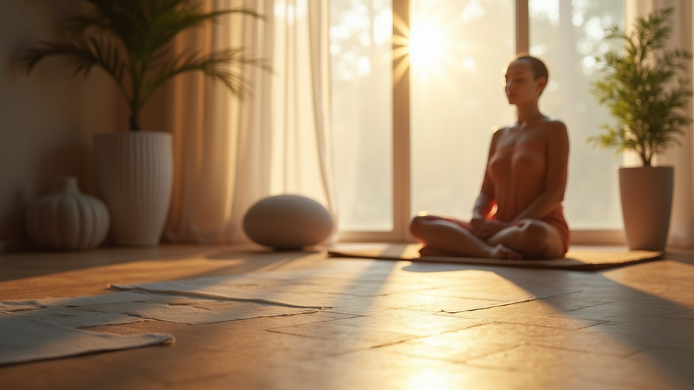 Close-up view of a serene meditation space with soft lighting
