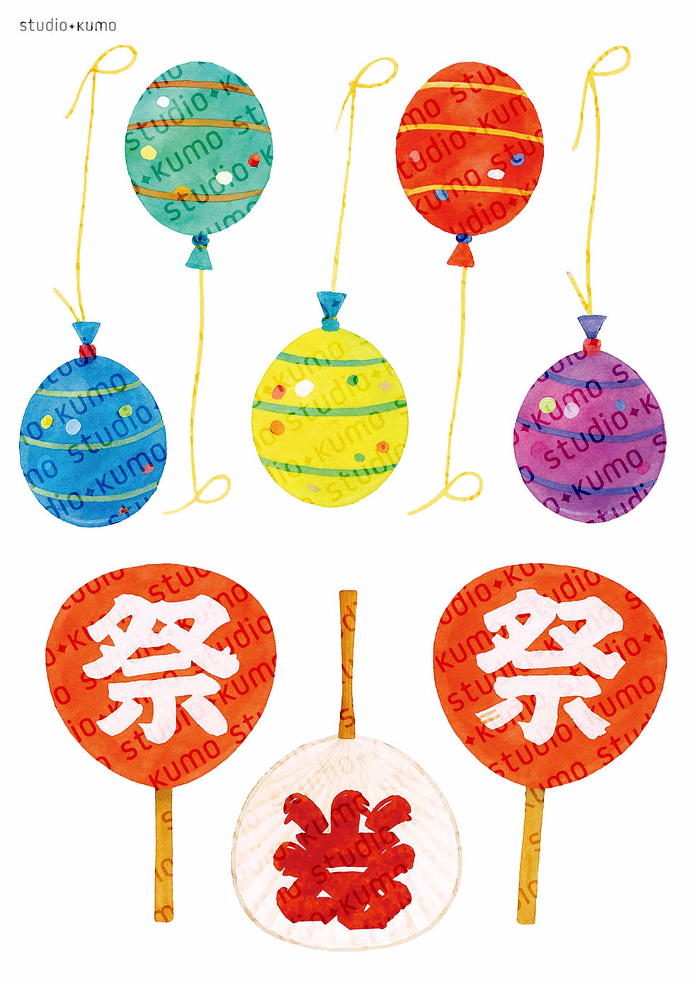サムネイル： お祭り製作あそび イラスト ヨーヨー風船と祭うちわ