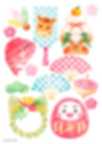 鏡餅・だるま・しめ縄・お正月モチーフのイラスト素材