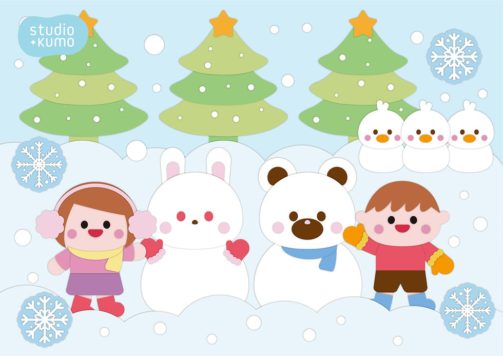 冬の壁面装飾「雪だるまをつくろう」完成イメージ