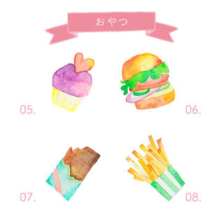 Sweetsシリーズで使用できるスイーツアイコン(バーガー・ポテトなど)セット2