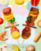 BBQごっこ完成イメージ(バーベキュー食材と串焼き)