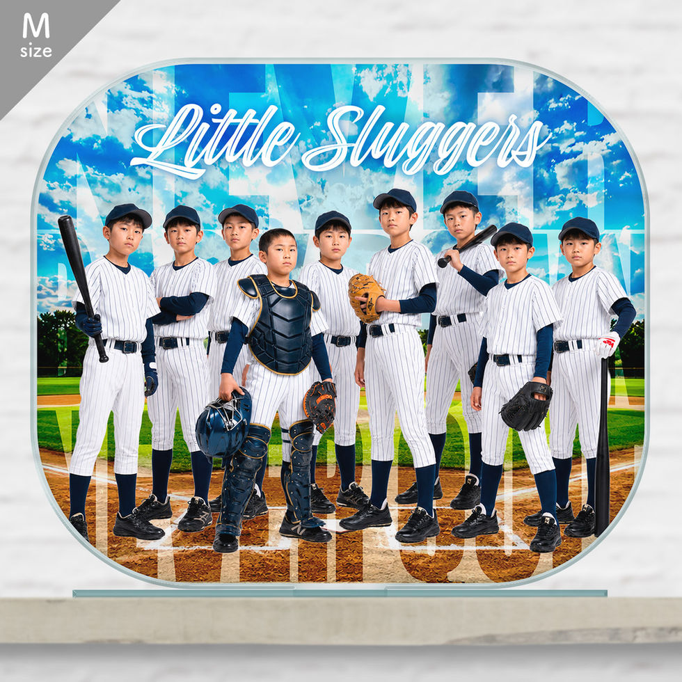 少年野球の卒団記念品に人気の青空グラウンド名入れアクリルスタンドMサイズ