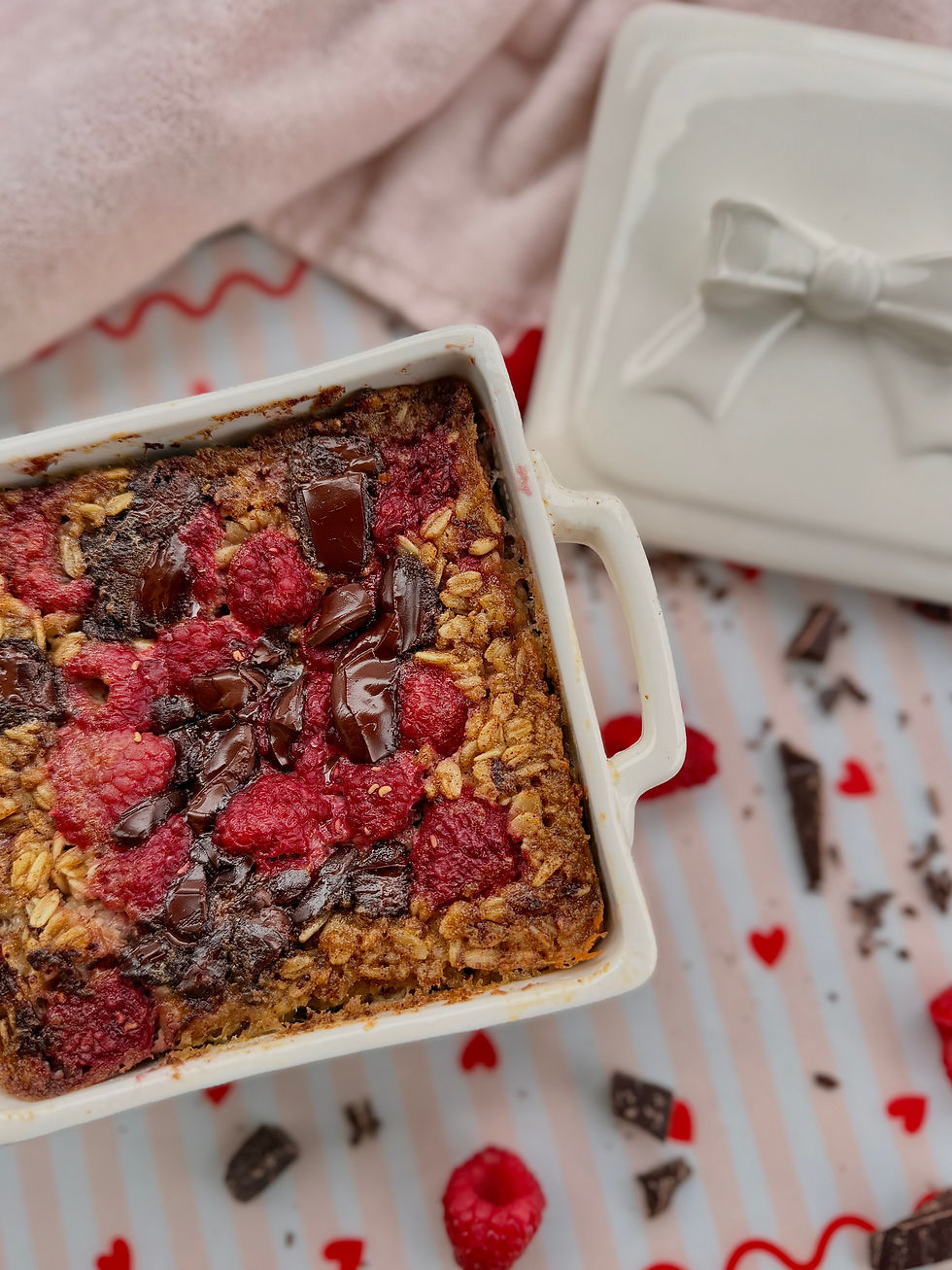 Raspberry Dark Chocolate Oatmeal Bake (Valentine’s Day Breakfast)