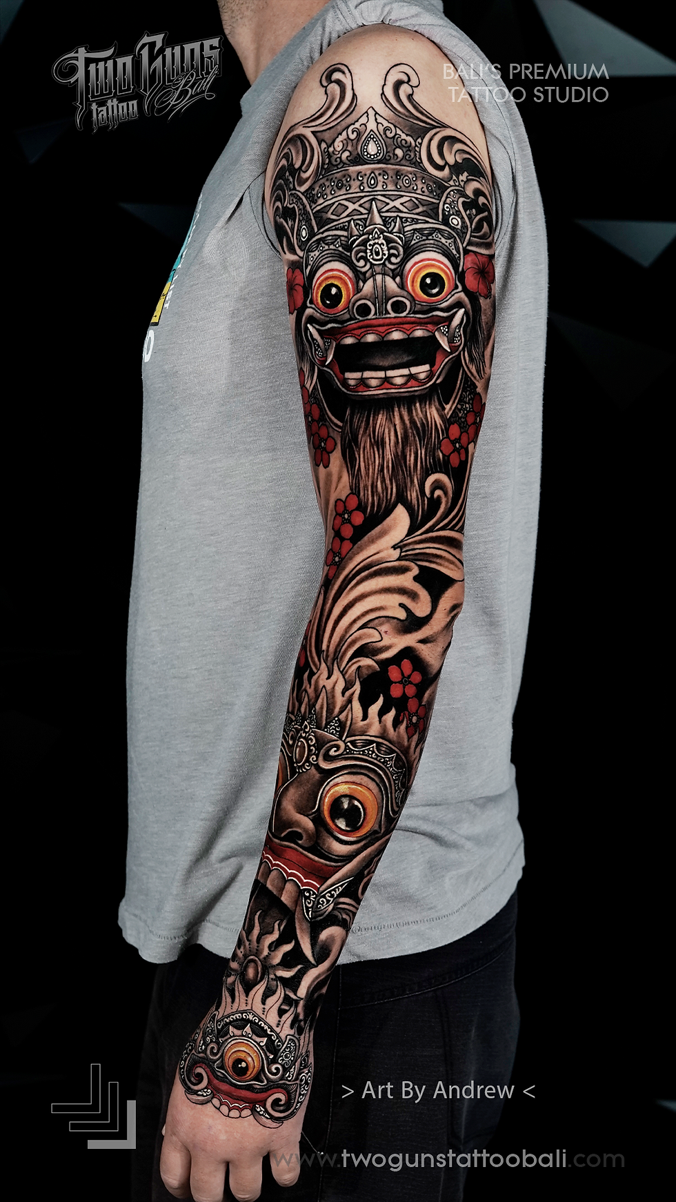 Andrew Balinese Colour Rangda Barong Full Arm Sleeve Tattoo (1)