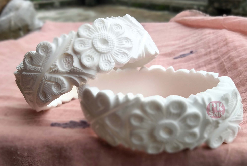 Thumbnail: Flower Design White Tire Shakha Set For Women 5cm Wide K1