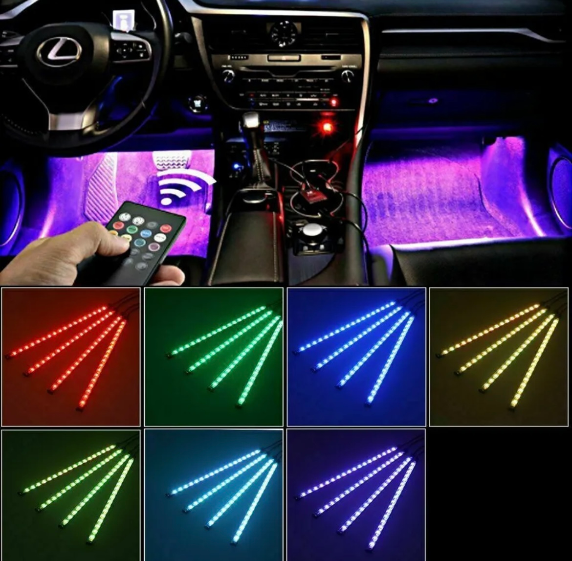4X Car LED RGB Car Interior Footwell Strip Light 12v Atmosphere Multicolour