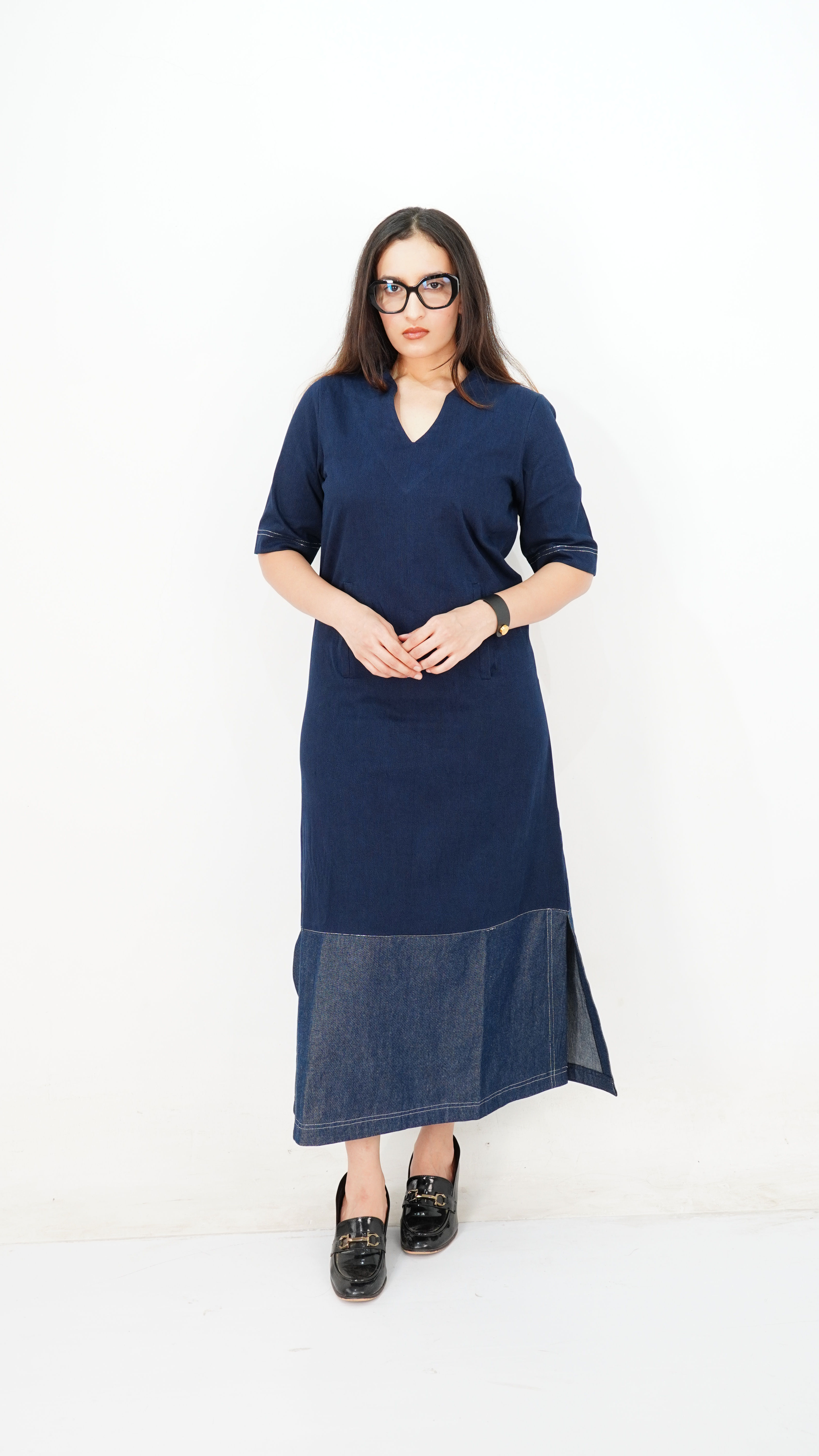 Half and half V neck dress