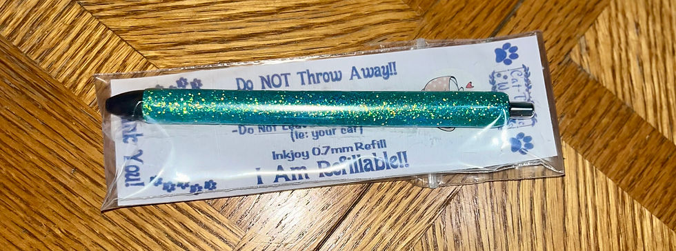 Thumbnail: Turquoise glitter handmade pen with vibrant aqua sparkle; refillable black ink