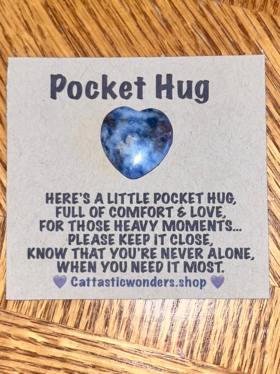 Thumbnail: Hear-Shaped Pocket Hug with unique gemstone charm -- Cat-Tastic Wonders