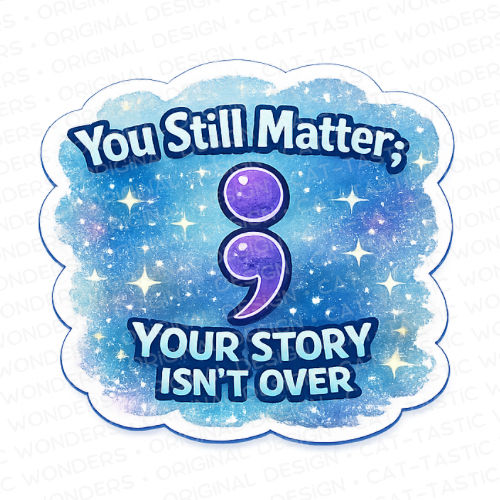 Thumbnail: Sticker: You Still Matter: Your Story Isn't Over. With a Purple Semicolon in center