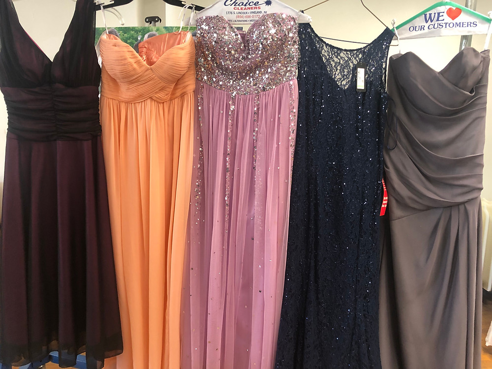 A few of the dresses collected for 'Project Prom Dress' in various colors and styles.