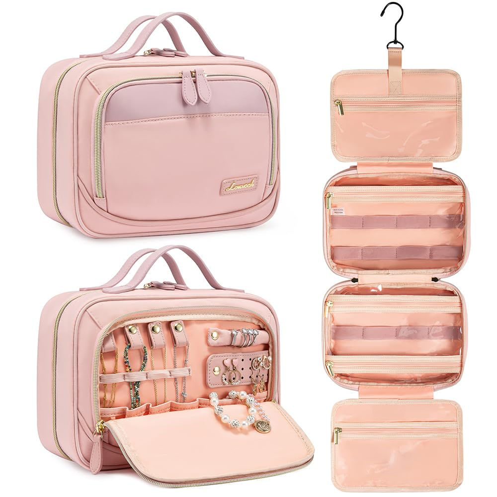 LOVEVOOK Travel Makeup Bag – Hanging Cosmetic Organizer with Jewelry