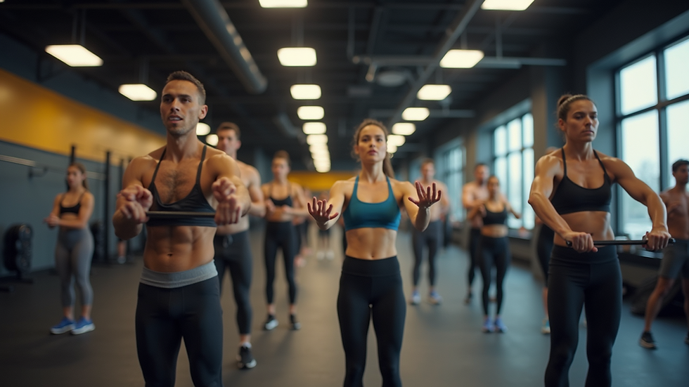 Eye-level view of a group exercise class at Gold's Gym