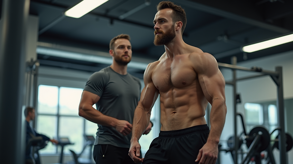 Eye-level view of a personal trainer guiding a client through a workout